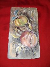 Magnifique Tuile Terre Cuite Peinte A La Main Nature Morte Pomme ?  Yolande