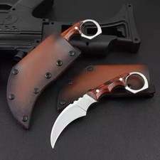 Couteau karambit acier D2 manche en bois tactique custom edc 0126