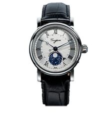 Sugess Phases de Lune Mécanique Acier Cuir Noir Blanc Saphir Montre Homme