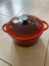 Marmite, cocotte, faitout rouge vintage en fonte émaillée nikel 27 cm diamètre