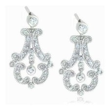 925 Argent Zircone Ancien Boucles D'Oreille Chandelier