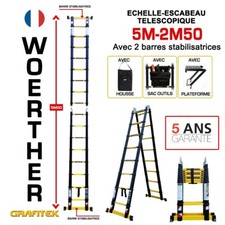 Escabeau-échelle télescopique 5m plus housse, sac à outils et plateforme