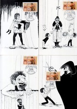 MARIONNETTES A FILS/GUIGNOL/MOURGUET/4 CARTES POSTALES/TIMBRE PREMIER JOUR/1994