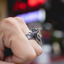 Bague Homme ou Femme chevalière Anubis croix d'Ankh égyptienne (TAILLE REGLABLE)