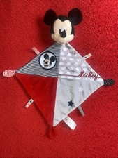 ?? Doudou Losange Mickey Noir Rouge Gris Brodé  Nuages Rubans DISNEY État NEUF