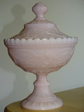 VINTAGE BOX MILK GLASS PORTIEUX FRANCE GLASS DRAGONS COLOR PINK