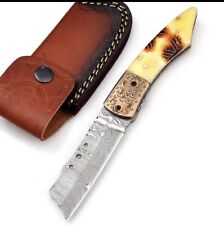 Couteau De Poche Pliant Lame Damas total Fait À La Main Damascus Knives + Étui