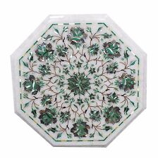 15 " Marbre Blanc Coin Côté Nappe Malachite Incrustation Décor Maison Et Jardin