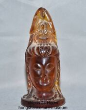 5.8" Old China Buddhism Red Amber Carving Kwan-yin Guan Yin Goddess Head Statue