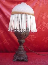 Belle Vieux Lampe De Table, Lampe À Pétrole Rénovée, Métal Décoré