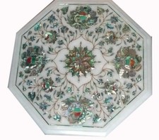 30.5cm Marbre Blanc Coin Table Top Demi Précieux Pierres Incrustation Floral