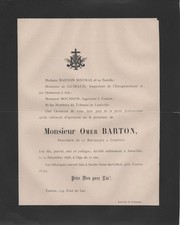 1898 Faire-part décès Omer BARTON - Procureur - Evenos - Var