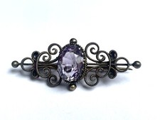 ANCIEN Broche argent massif filigrane AMÉTHYSTE 1900 SILVER STERLING Brooch