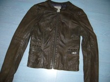 blouson IKKS cuir kaki - XS 34 36 en parfait état