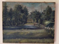 Tableau ancien XIXè " LES LAVANDIÈRES" Huile Sur Toile  École Barbizon