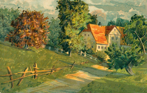 Postcard art path - postcard, house