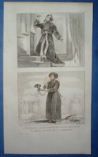 CLA 074 GRAVURE 1844 COSTUME GRAND PRETRE et LEVITE JOUANT TROMPETTE - judaica