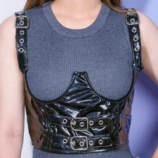 Femme Brillant Faux Cuir Large