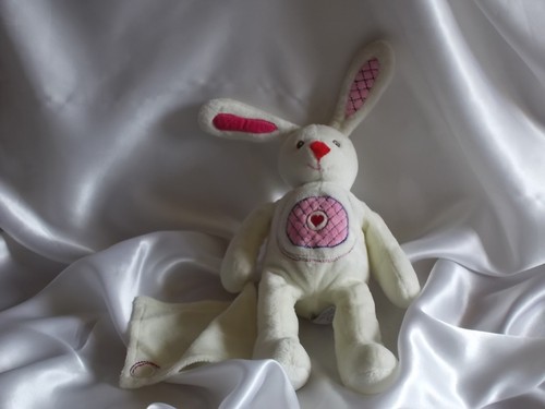Doudou lapin blanc rose - lapin, et