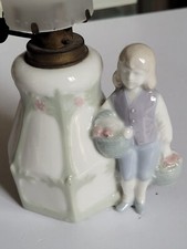 Ancienne Lampe Veilleuse à huile porcelaine biscuit fillette au panier