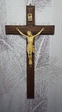 Grand crucifix croix en bois Jésus Christ en plastique ancienne