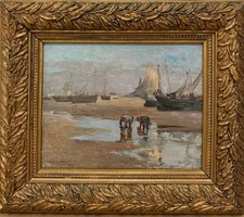Tableau Jules Adler (1865-1952) - Berck sur mer, Pêche à marée basse, 1898