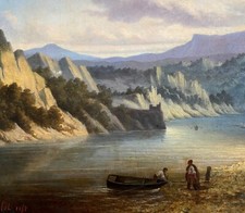 Jean Joseph BILFELT (1792-1849)  paysage animé lac de montagne signé