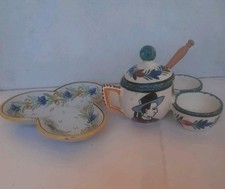 Faience HB Quimper Rare Faience à Moutarde Complète 1950 et Coupelle Porquier 