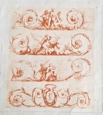 18° siècle gravure estampe sanguine décor putto putti combat salembier henri