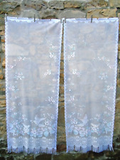 French pair white pastel curtains lace bird floral  motif    24'' x 60'' of each