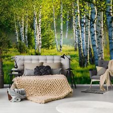 Papier Paint Intissé Panoramique Forêt De Bouleaux Vert XXL Chambre Trompe l'oei