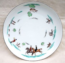 French Hunting Scene Horses Dogs Deer Hand Painted Porcelain Plate Chantilly  