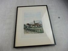 Ancien dessin / lithographie, Jean Pierre Rémon, vue d'une Eglise, Alsace