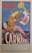 "CARNAVAL de NICE" Affiche originale entoilée Litho Charles BEGLIA 1953  34x52cm