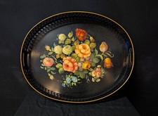 Grand plateau ovale en tôle peinte, style Napoléon III