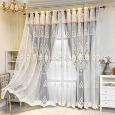 1 Panneau Double Couche Black-Out Rideau 3D Fleur Fenêtre Tulle Valance Maison