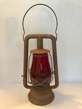 Antique Lantern DIETZ MONARCH Vintage Kerosene Lamp Red Glass Loc Nob