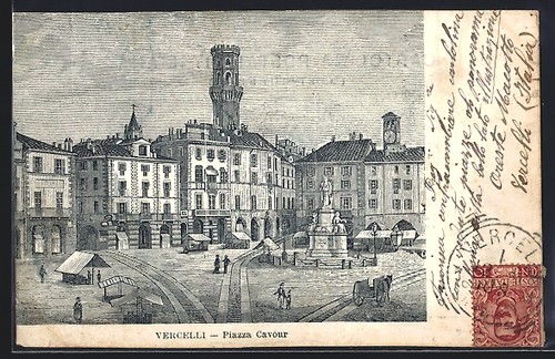 Lithographie vercelli piazza - lithographie,