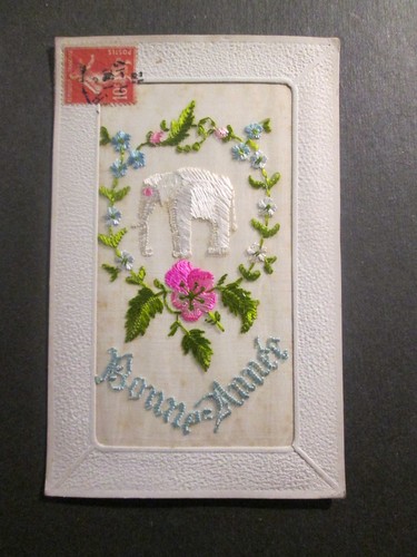 Carte postale ancienne brodee