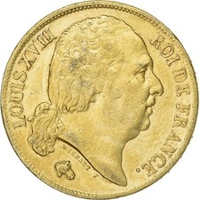 France, Louis XVIII, 20 Francs, Louis XVIII, 1817, Bayonne, Or, TB+