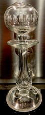 ANCIENE LAMPE A HUILE DENTELLIÈRE VERRE CISELÉ PIED CÔTES PLATES XIXEME
