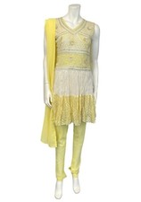 Robe Indienne femme 3 pièces jaune blanc taille 36/38 tenue fête bollywood femme