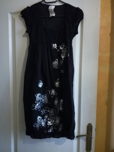 Robe courte noire motifs - noire, à
