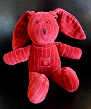 A4. DOUDOU PELUCHE PETITE FEUILLE LAPIN VELOURS ROUGE BORDEAUX RAYE - BE