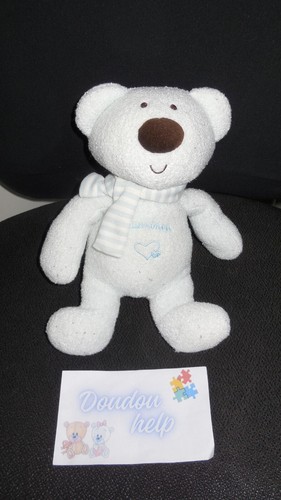 Doudou peluche ours blanc bleu - doudou,