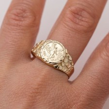 Bague Signe En Or Jaune 10K Mexicaine 50 Pesos Centenario Nugget