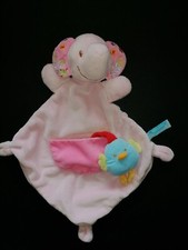 Doudou plat éléphant rose poussn bleu Bébérêve  Etat neuf
