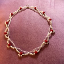 Collier en perles Blanc/rouge
