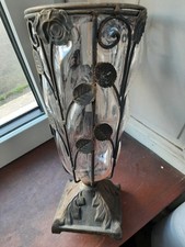 ancien vase en verre avec fleurs en tole soude ferrures metal fleurs art deco