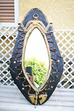 Ancien Vintage Magnifique Miroir Collier De Cheval En Cuir Bois Objet Déco SGDG